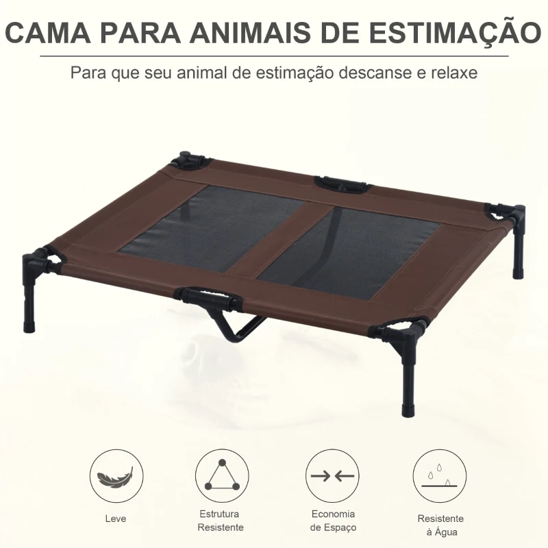 PawHut Cama Elevada para Cães Cama de Animais de Estimação com Malha Transpirável e Tecido Oxford para Exterior Interior Ar Livre Jardim Terraço 92x76x18cm Marrom