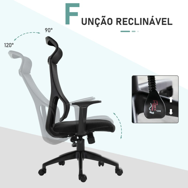 Vinsetto Cadeira ergonômica giratória altura ajustável e reclinável até 120º  64x61x120,9-128,9 cm Preto