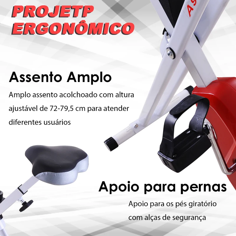 HomCom® Bicicleta dobrável Fitness Assento Ajustável Resistência ajustável Carga 110kg 83x43x110cm Aço branco