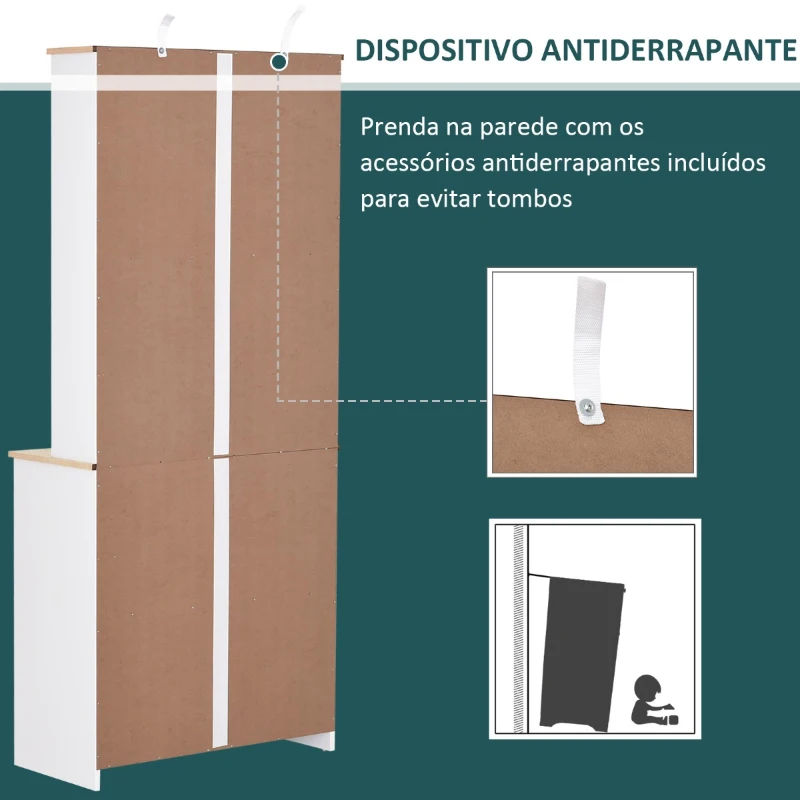 HOMCOM Armário de Cozinha com Prateleiras e Portas de Vidro  para Pequenos Eletrodomésticos e Louças 80x37x183cm Branco