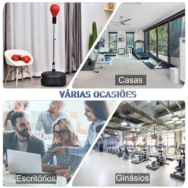 HOMCOM Punching Ball Ajustável em Altura com Base Recarregável Punching Ball de Boxe com Suporte e Luvas Ø48x136-154 cm Vermelho