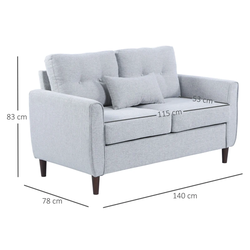 HOMCOM Sofá de 2 lugares Poltrona de dois lugares para sala de estar com almofadas e assento acolchoado fronha lavável 140x78x83 cm cinza claro