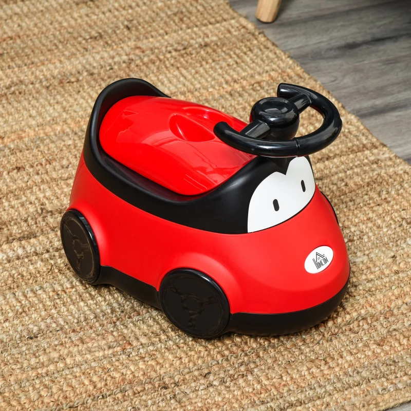 HOMCOM Bacio para Bebé de 6-36 Meses Bacio de Aprendizagem Treinamento Portátil em Forma de Carro com Tampa Volante Fácil de Limpar Carga 50kg 40x27,5x29,1cm Vermelho
