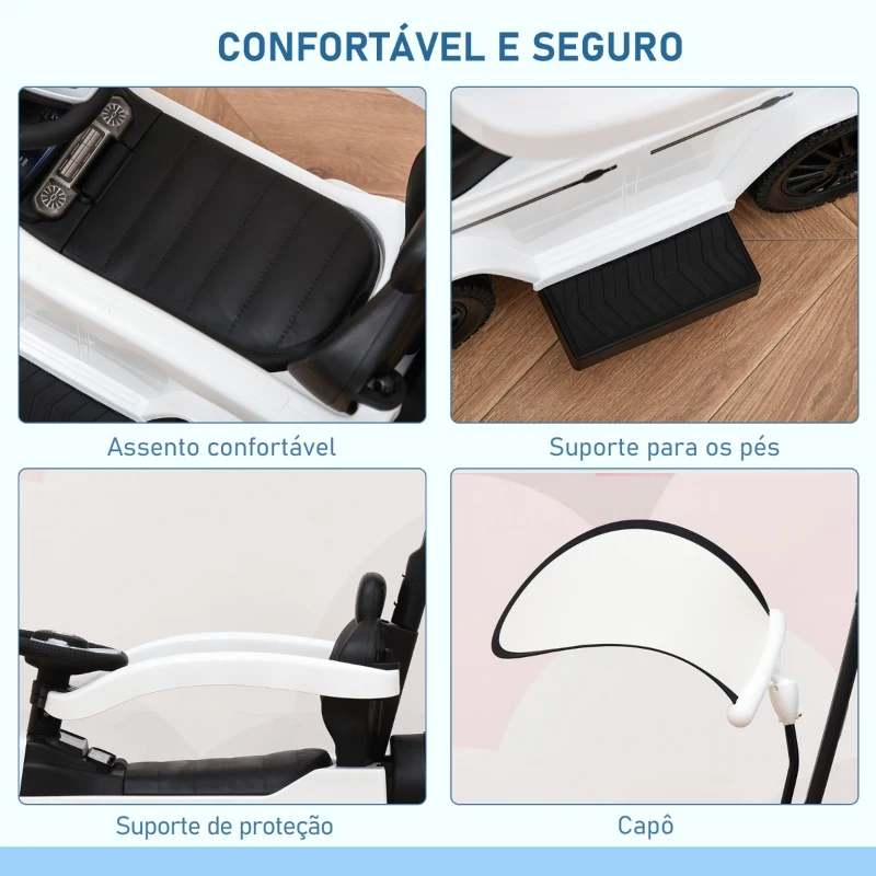 HOMCOM Carro de Passeio Carro Andador para Crianças acima de 12 Meses Mercedes G350 com Buzina Capô Removível Encosto e Suporte de Proteção 85,5x40,5x95cm Branco