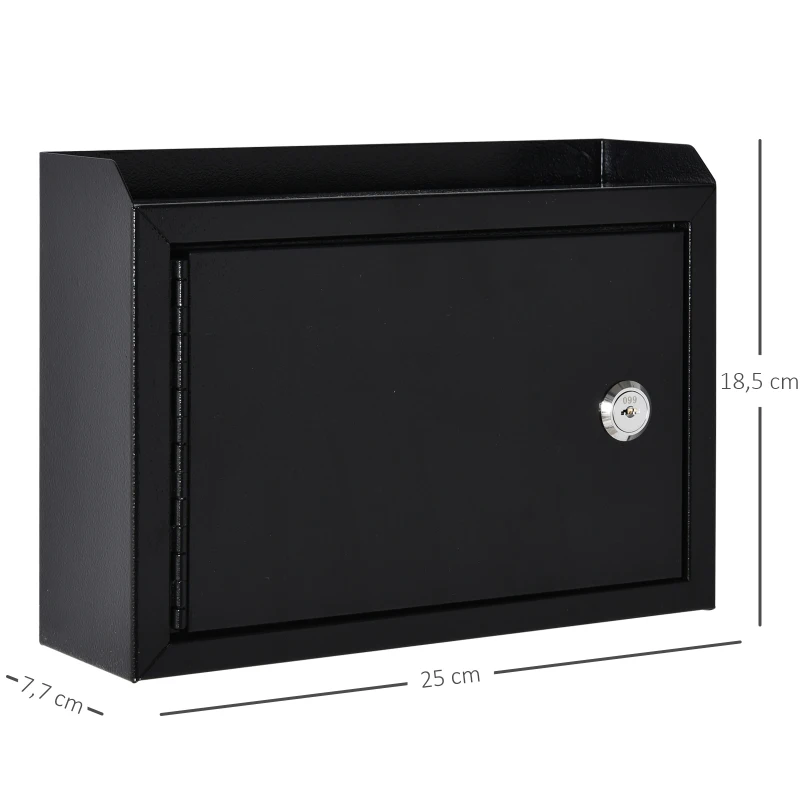 HOMCOM Caixa de Correio de Segurança Caixa de dinheiro com 2 chaves 25x7,7x18,5 cm Preto