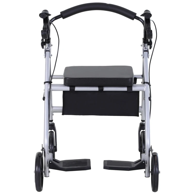 HOMCOM Andador adulto com assento e apoio de pés dobrável 75.5x58x84-99cm