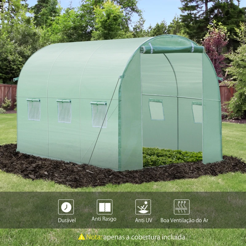 Outsunny Cobertura de Estufa com 6 Janelas e Porta para Jardim Anti-UV PE 300x200x200 cm Verde