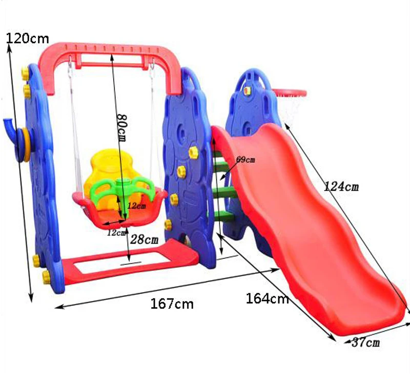 HomCom Balanço com escorregador e cesta de basquete para crianças - Plástico - 167x164x120cm