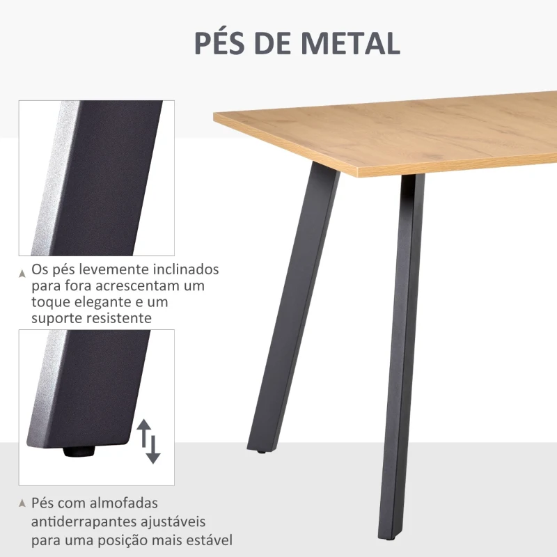 HOMCOM Mesa de Sala de Jantar Retangular Moderna com Pés de Metal e Almofadas Ajustáveis 120x80x76cm Carvalho