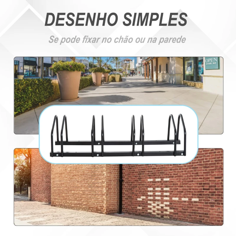 HOMCOM Estacionamento para 4 Bicicletas Suporte de Aço para Estacionar Bicicletas no chão para Interior e Exterior 100x33x27cm Preto