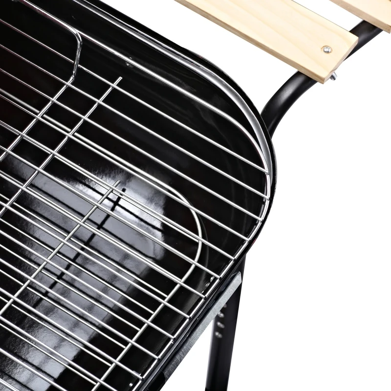 Outsunny Barbecue a Carvão com Prateleiras de Madeira e Rodas Barbecue e Carvão para Campismo Pátio 98x49x81 cm Preto e Vermelho