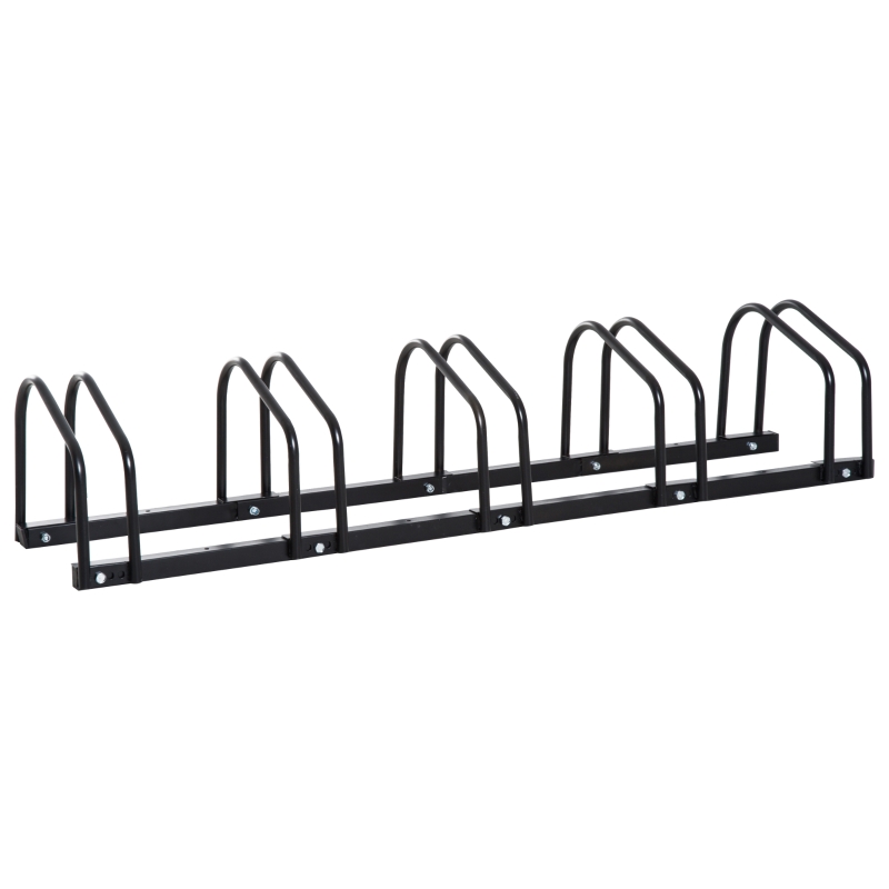 HOMCOM Estacionamento para 5 Bicicletas Suporte de Aço para Estacionar Bicicletas no chão para Interior e Exterior 130x33x27cm Preto