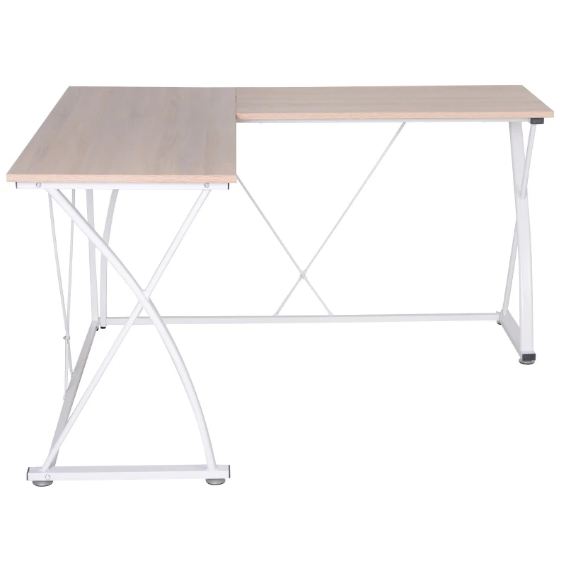 Vinsetto Secretária de Canto Mesa de Computador em Forma de L com Estrutura de Aço 142x142x76cm Natural e Branco
