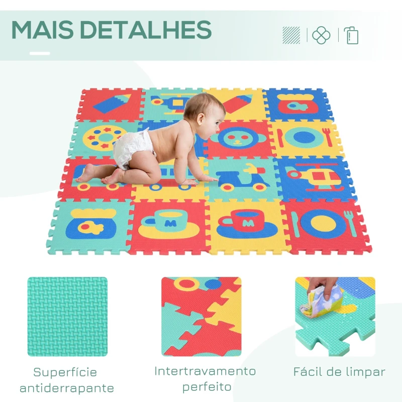 HOMCOM Tapete Puzzle para Crianças 150x150cm com 36 Peças de Espuma EVA Suave Área de 1,44m² Tapete Quebra Cabeças para Bebé Multicor