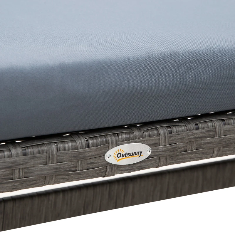 Outsunny Conjunto de 4 Peças de Móveis e Vime com Almofadas Acolchoadas com 2 Sofás 1 Banco e 1 Mesa de Vidro Temperado Cinza