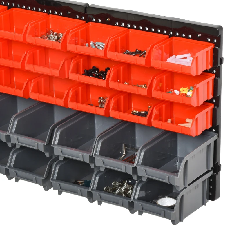 DURHAND Organizador de Ferragens para Parede com 30 Caixas de 2 Tamanhos Diferentes 37,5x18x63 cm Vermelho e Cinza