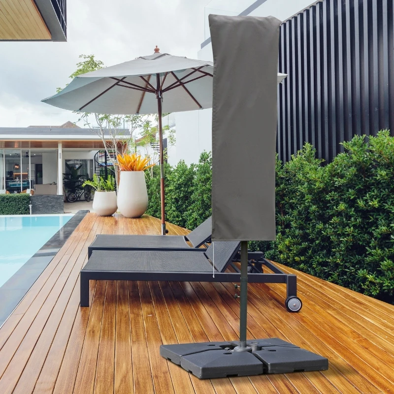 Outsunny Capa protetora de guarda-sol Ø57x160 cm cobertura de para-sol resistente para jardim com hastes zíper tecido Oxford cinza