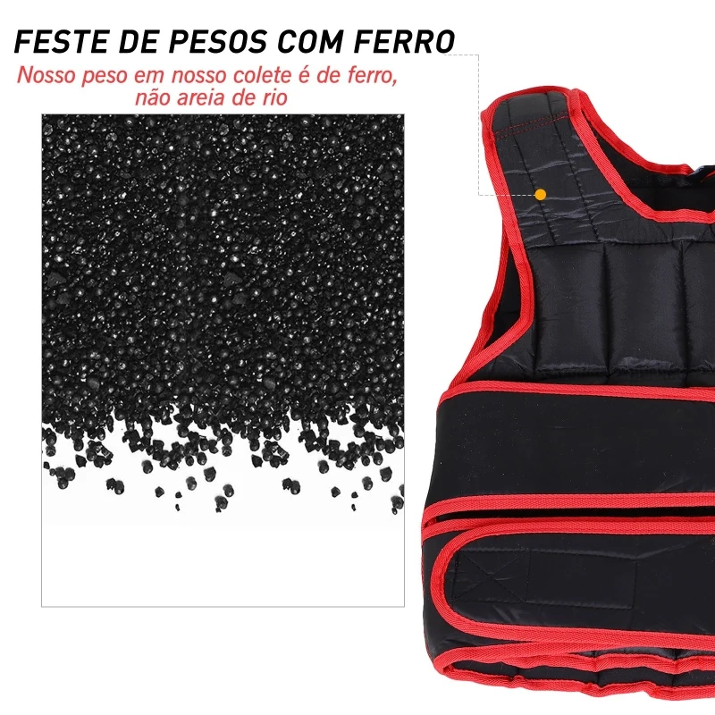 HOMCOM Colete de treinamento de peso ajustável máx. 20 kg com Pesos Individuais 60x50 cm Preto e Vermelho