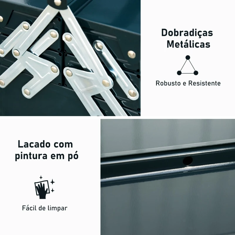 DURHAND Caixa de Ferramentas portátil Dobrável de Aço com 5 compartimentos com Alça de Transporte para oficina 57x21x41cm Verde