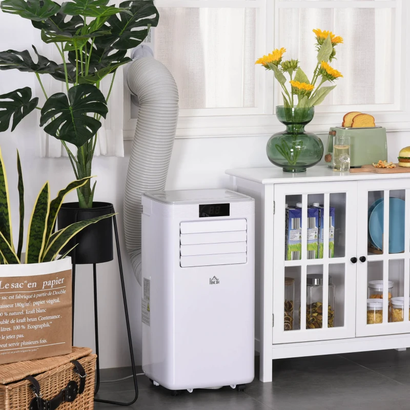 HOMCOM Ar Condicionador Portátil 4 em 1 Ventoinha Refrigerador e Desumidificador 2 Velocidades com Ecrã LED Controlo Remoto Silencioso 900W 38x35x70,5 cm Branco