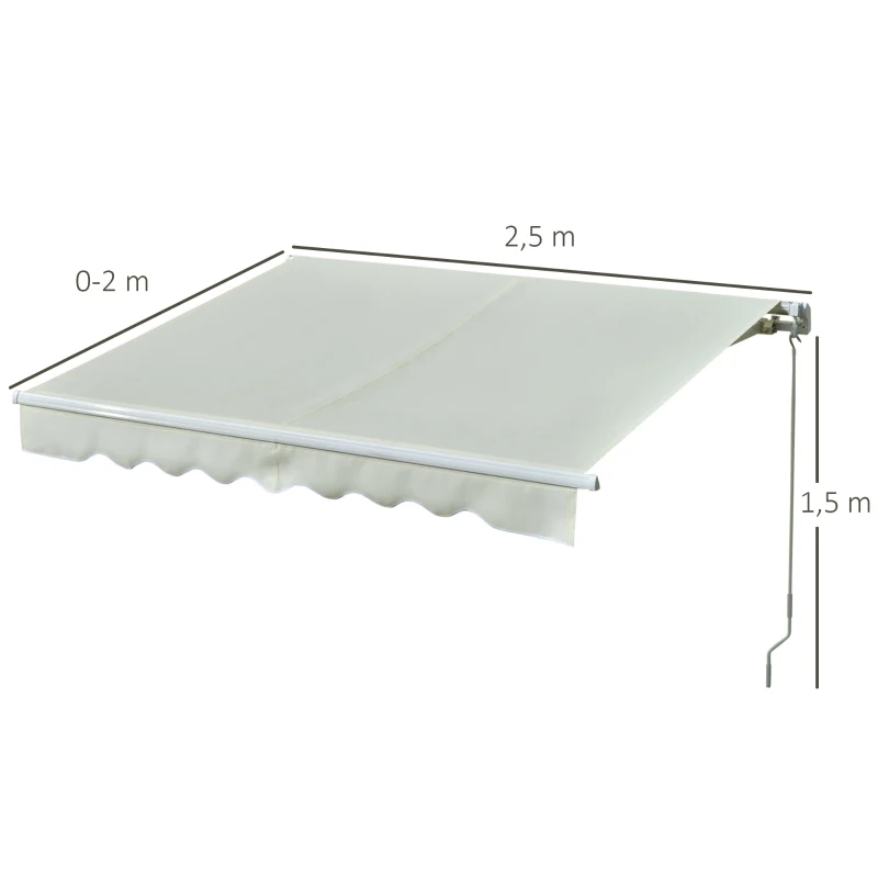 Outsunny Toldo Manual retrátil 250x200cm com manivela de alumínio ângulo ajustável para portas janelas varanda Creme