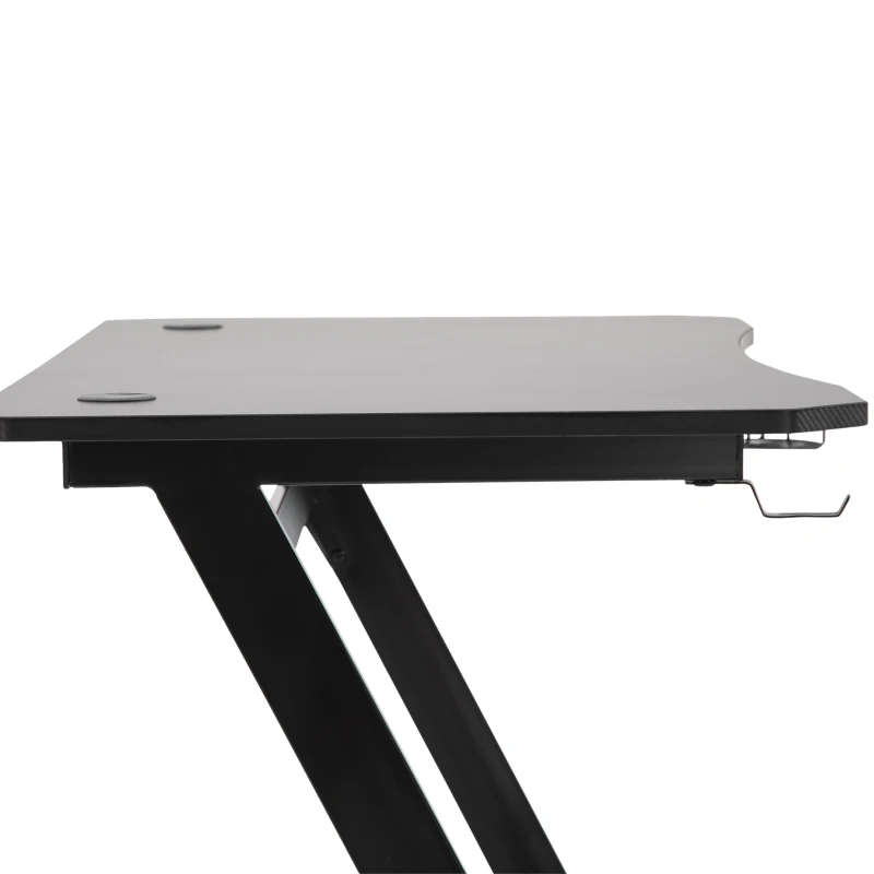 HOMCOM Secretária tipo gaming mesa de escritório com suporte para copos gancho e pés ajustáveis 120x65x74,5 cm preto