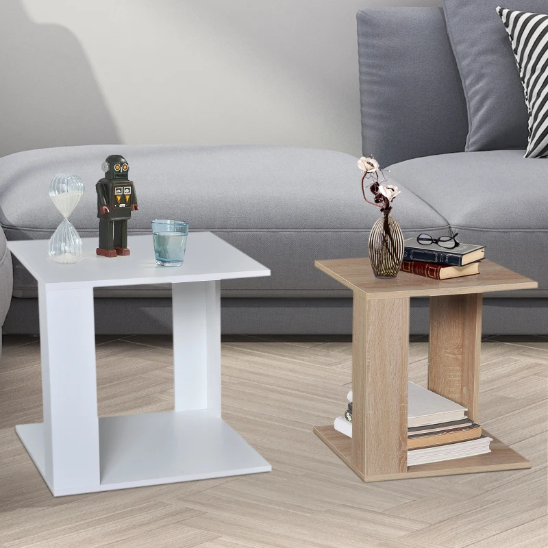 HOMCOM Conjunto de 2 Mesas Empilháveis Mesas de Apoio para Sala 50x50x48cm e 40x40x44cm Branco e Carvalho