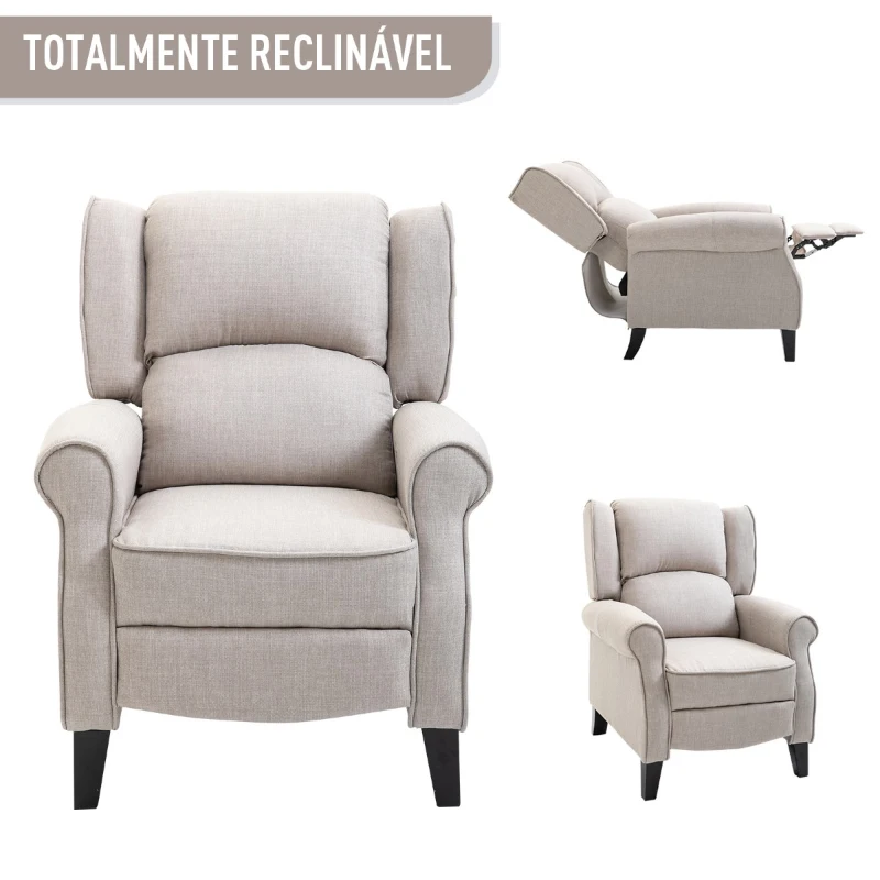 HOMCOM Poltrona Relax Com Reclinação Manual até 160° com Apoio para Pés Retrátil Esponja de Densidade Estofado em Serapilheira 77x88x102cm Cinza