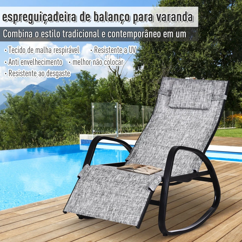 Outsunny Espreguiçadeira de balanço com encosto e apoio para pés Ajustável 69x64x108 cm cinza