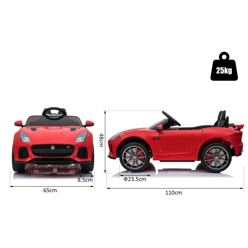 HOMCOM Jaguar F-Type SVR Carro de brinquedo elétrico para crianças acima de 3 anos com controle remoto com música e luzes  6V Carga 25kg 110x65x48cm  Vermelho