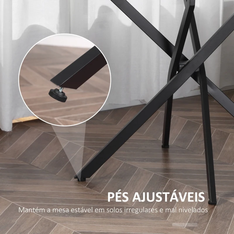 HOMCOM Mesa de Sala de Jantar Redonda com Bancada de Cristal Temperado Transparente e Pés Cruzados de Metal Mesa de Centro Moderna Ø80x75cm Preto