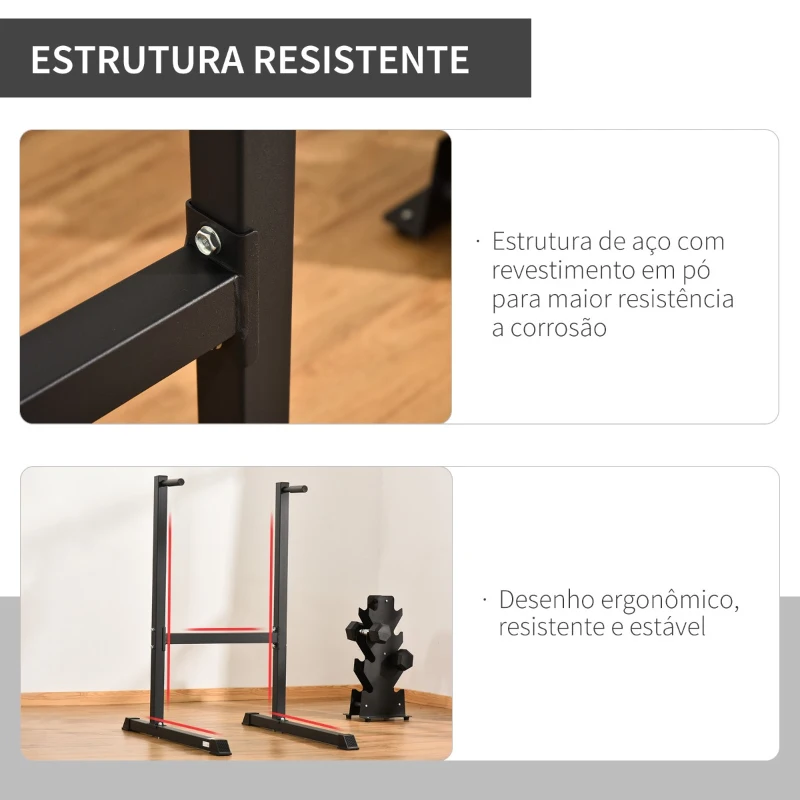 HOMCOM Estação Dip de Musculação Suporte para Treinar Peito Abdominais e Costas Carga Máx. 120kg 104x70,5x122cm Preto