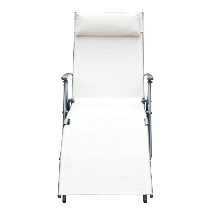 Outsunny Espreguiçadeira Dobrável de Jardim com Encosto Ajustável em 7 Posições Apoio para a Cabeça 137x63,5x100,5cm Creme