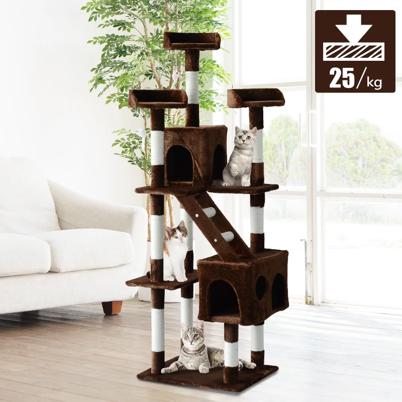 PawHut Árvore para gatos  com Plataforma  coberta de Pelucia Castanho 60x50x182