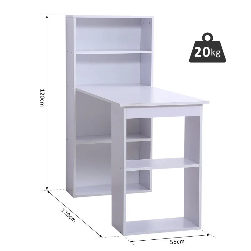 HOMCOM Secretária para Computador com Estante de Prateleiras para Casa Escritório 120x55x120 cm