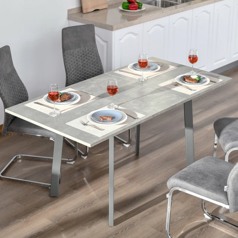 HOMCOM Mesa de Sala de Jantar Retangular Mesa de Cozinha Extensível para 4-6 Pessoas com Pés de Metal e Almofadas Ajustáveis 160x80x76cm Cinza