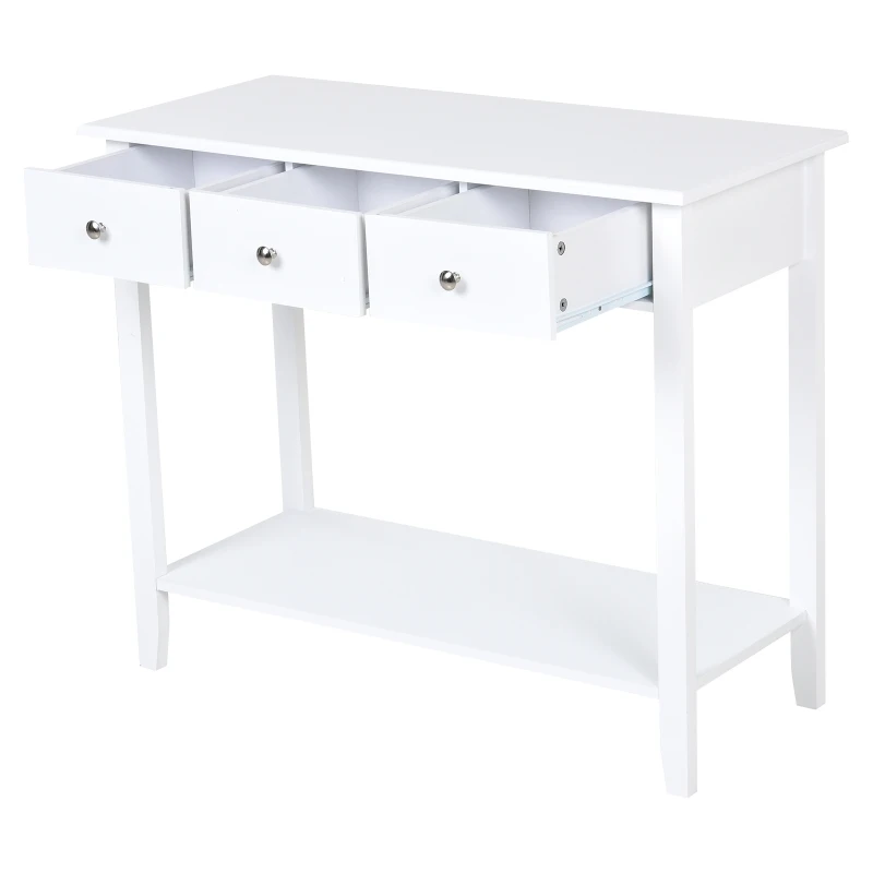 HOMCOM Mesa consola tipo aparador para corredor com 3 gavetas e 1 prateleira 90x40x75cm Branco