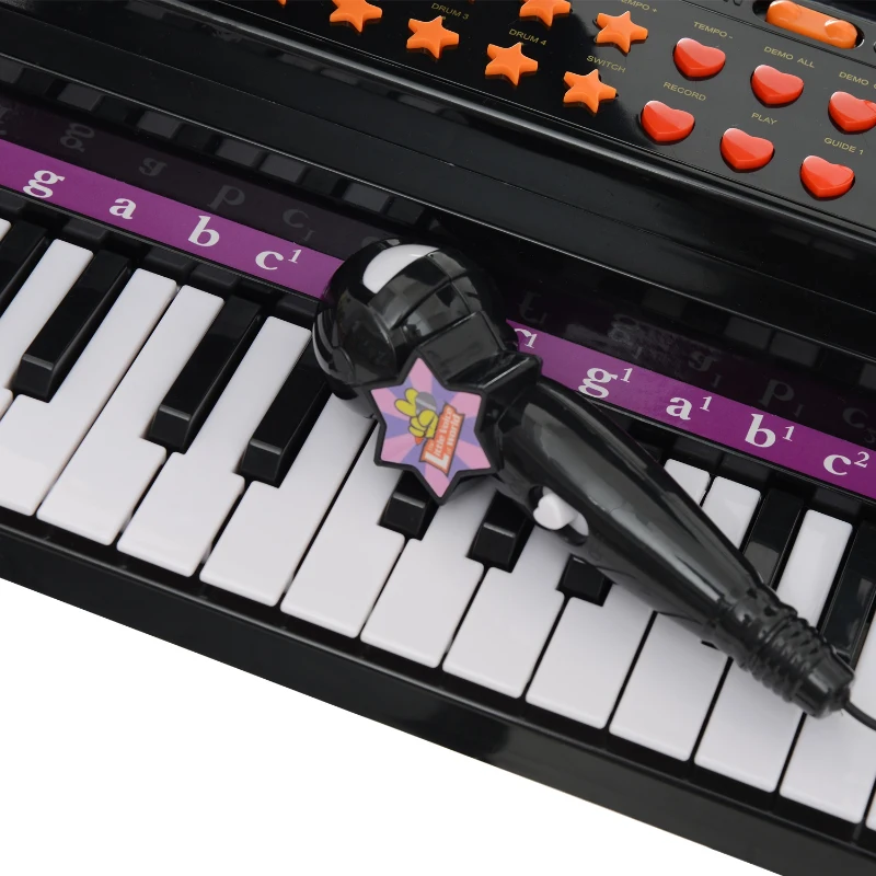 HOMCOM Piano para Crianças com 37 Teclas Microfone Banco Luzes 22 Músicas e Entrada para MP3 e USB 48x39x69 cm Preto