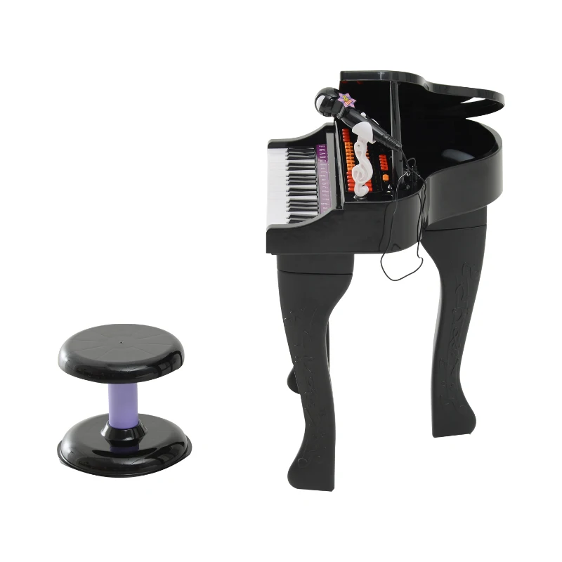 HOMCOM Piano para Crianças com 37 Teclas Microfone Banco Luzes 22 Músicas e Entrada para MP3 e USB 48x39x69 cm Preto