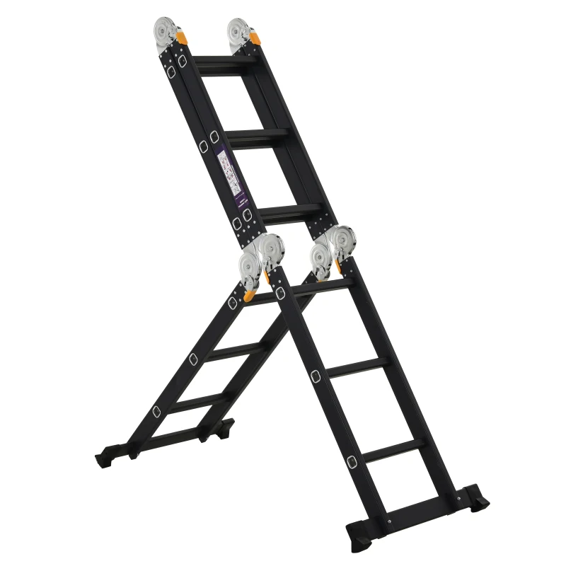 DURHAND Escada multiuso dobrável 5 em 1 com 2 placas de alumínio 70x61x11 cm Preto