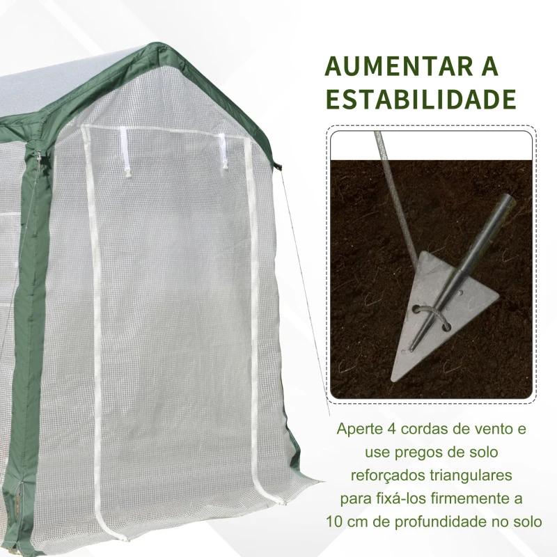 Outsunny Estufa de jardim Túnel com 4 janelas e porta de enrolar Cobertura de PE e estrutura de aço 240x180x200cm branco