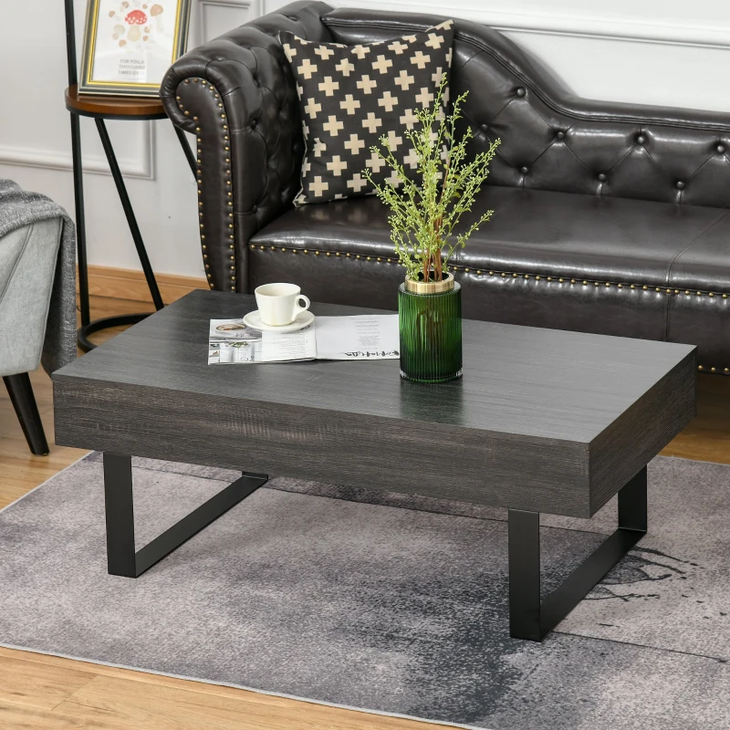HOMCOM Mesa de Centro Retangular Mesa Auxiliar com Gaveta e Pés Elevados de Metal Estilo Moderno para Sala de Estar Escritório 110x60x40cm Cinza Escuro