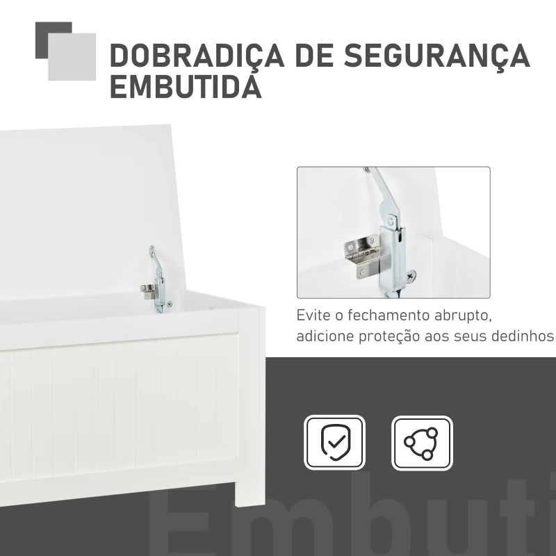 HOMCOM Baú de Armazenamento de Madeira Baú de Arrumação com Dobradiça de Segurança Carga Máxima 20 kg 81x40x46 cm Branco