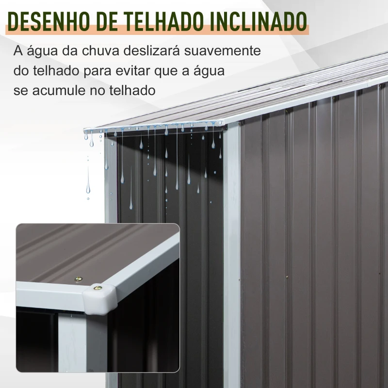 Outsunny Galpão para lenha de aço galvanizado para armazenamento de ferramentas de jardim com telhado inclinado 127x71x143 / 159 cm cinza