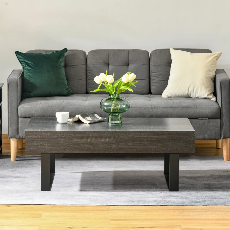 HOMCOM Mesa de Centro Retangular Mesa Auxiliar com Gaveta e Pés Elevados de Metal Estilo Moderno para Sala de Estar Escritório 110x60x40cm Cinza Escuro