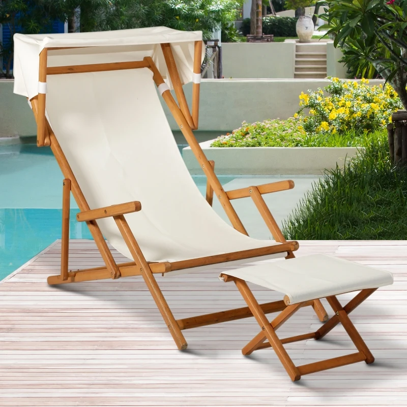 Outsunny Espreguiçadeira com Parasol de jardim com apoio para os pés