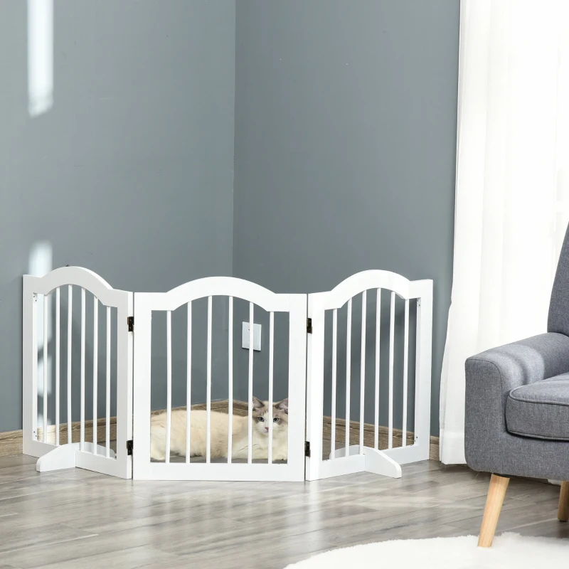 PawHut Barreira de Segurança Dobrável para Cães Pequenos Barreira de Proteção para Animais de Estimação com 3 Painéis e 2 Suportes para Portas Escadas Corredores 154,5x29,5x61 Branco