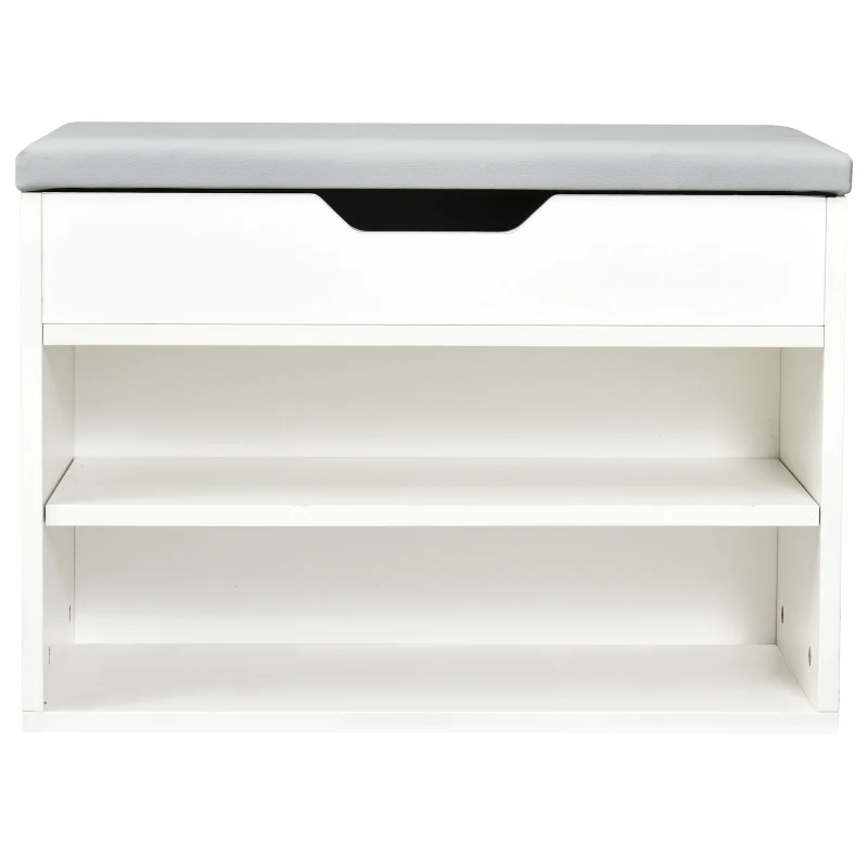 HOMCOM Sapateira com Assento Almofadado 2 Prateleiras e 1 Gaveta 63x30,5x45,5 cm Branco