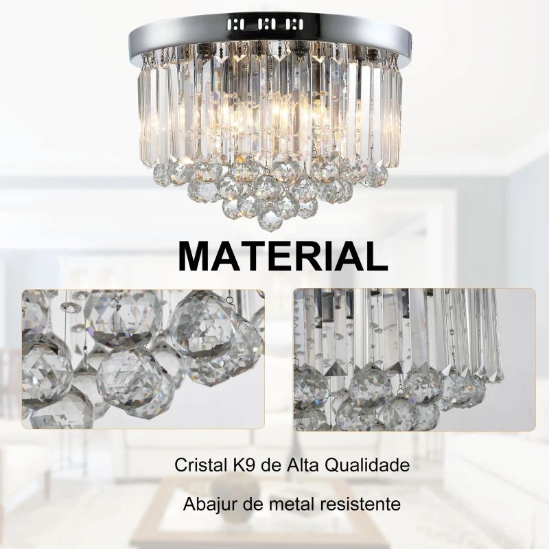 HOMCOM Lâmpada de teto de cristal moderno Lâmpada de cristal K9 para lâmpadas E14 de máx. 40W Ф45x30 cm prata