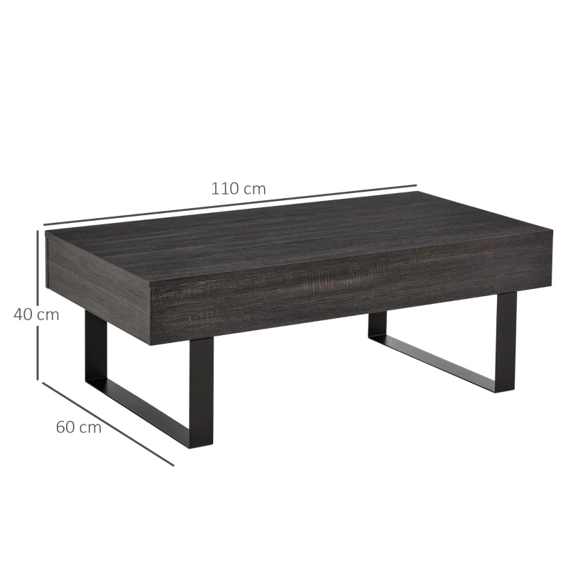 HOMCOM Mesa de Centro Retangular Mesa Auxiliar com Gaveta e Pés Elevados de Metal Estilo Moderno para Sala de Estar Escritório 110x60x40cm Cinza Escuro
